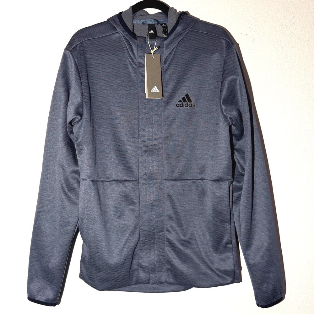 Adidas Mens M TI FZ Hoodie Tech‎ Ink Heather Blue Full Zip Jacket Medium
